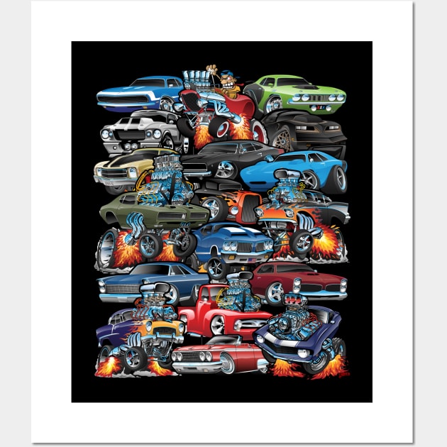 Car Madness! Muscle Cars, Classic Cars and Hot Rods Cartoon Wall Art by hobrath